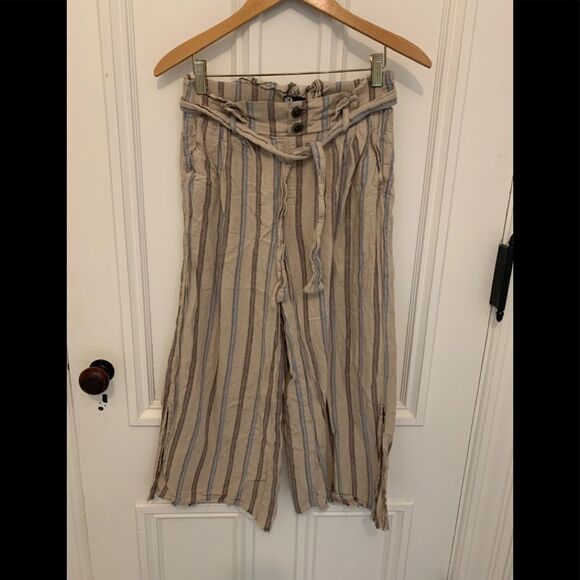 Rewash linen raw hem tan striped pants small - Picture 1 of 3